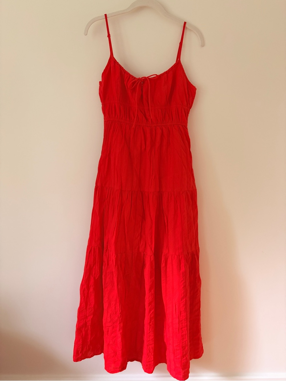 Billabong Red Spaghetti-Strap Tiered 100% Cotton Maxi Dress